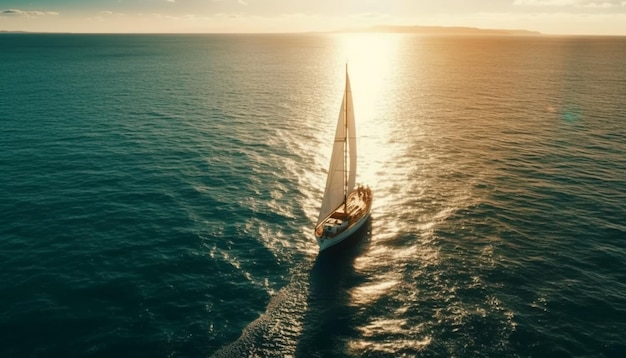 Iate à vela desliza no oceano durante o pôr do sol gerado por IA