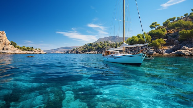 Foto iate à vela em tons tranquilos turquesa do mar mediterrâneo