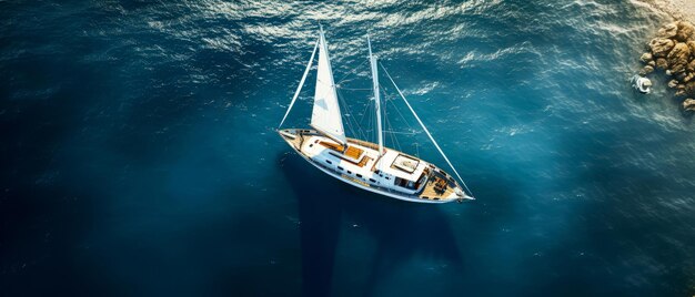 Iate de luxo ou barco a motor no mar Vista de iate da paisagem marinha Fundo panorâmico