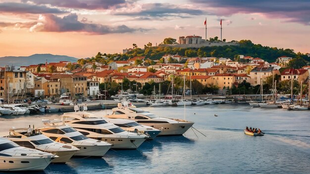 Foto iates e barcos de lazer no porto de kaleici, o centro histórico de antalya, na turquia