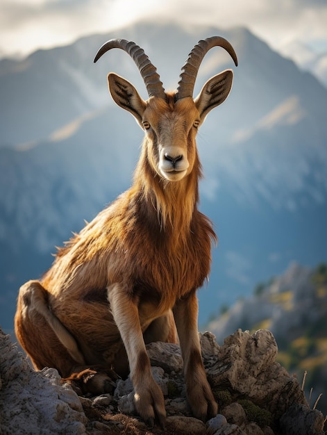 Ibex em seu habitat natural Fotografia de vida selvagem IA generativa