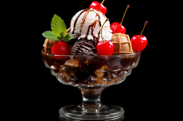 Foto ice cream sundae com fundo preto clássico