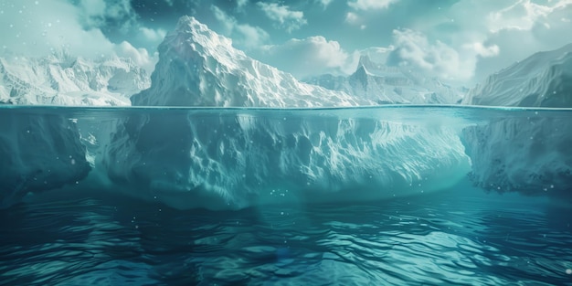 Iceberg bajo el agua y por encima del agua IA generativa