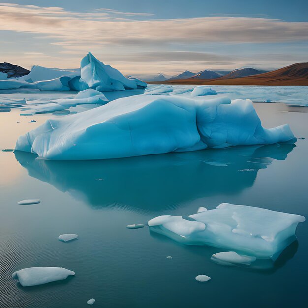 un iceberg con algunos icebergs en el agua