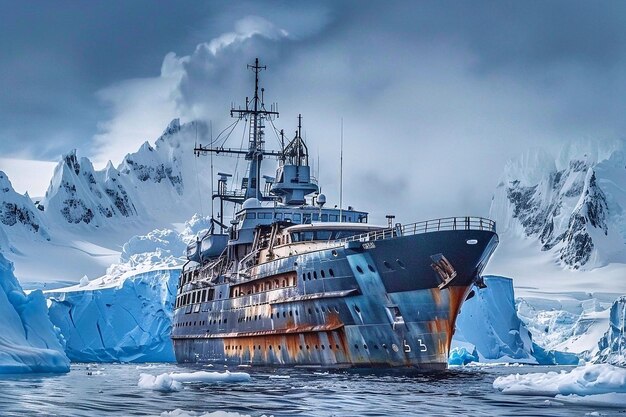 El iceberg antártico y el barco en el océano