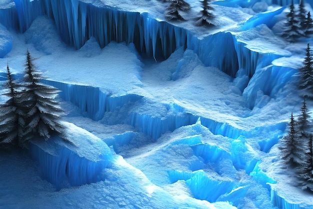 Un iceberg azul con árboles encima