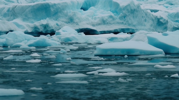 Un iceberg azul flotando en el agua con la palabra hielo.