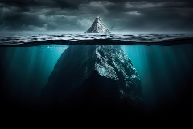 Iceberg blanco en el concepto de entorno del océano azul profundo ai generativo