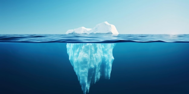 Iceberg blanco flotando en agua azul clara mar debajo y por encima del agua Calentamiento global IA generativa