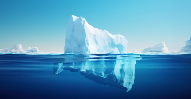 Iceberg blanco flotando en aguas azules claras mar debajo y por encima del agua Calentamiento global Generativo