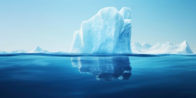 Iceberg branco flutuando em água azul clara mar abaixo e acima da água Aquecimento global IA geradora