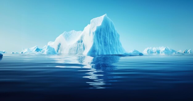 Iceberg branco flutuando em água azul clara mar abaixo e acima da água Aquecimento global IA geradora