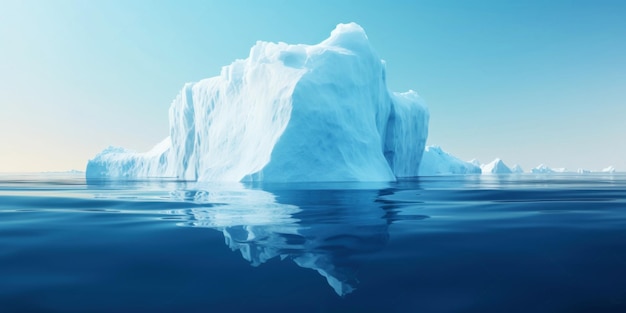 Iceberg branco flutuando em água azul clara mar sob e acima da água Aquecimento global Gerador