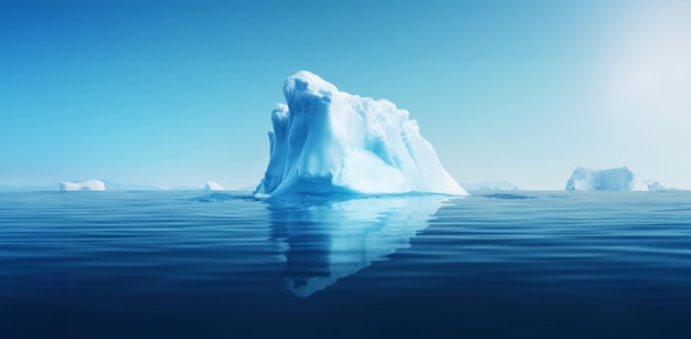 Iceberg branco flutuando em um mar azul claro sob e acima da água vista Aquecimento Global IA geradora