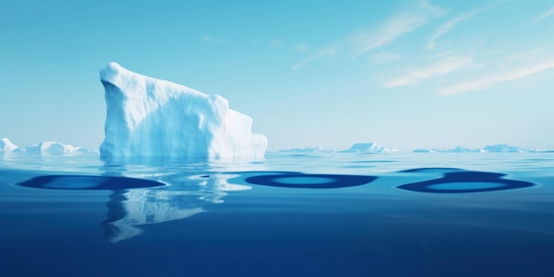 Iceberg branco flutuando em um mar azul claro sob e acima da água vista Aquecimento Global IA geradora