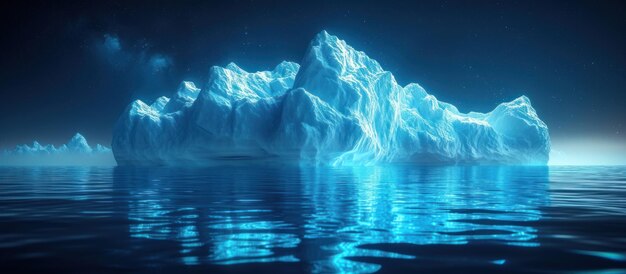 El iceberg digital de la Antártida en el océano en un polígono futurista