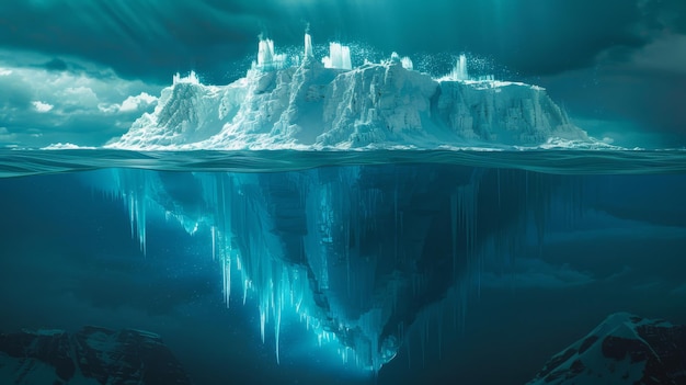 Un iceberg evolucionando en un palacio de cristal bajo el océano