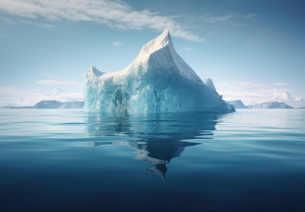 Un iceberg flotando junto con el agua bajo el sol