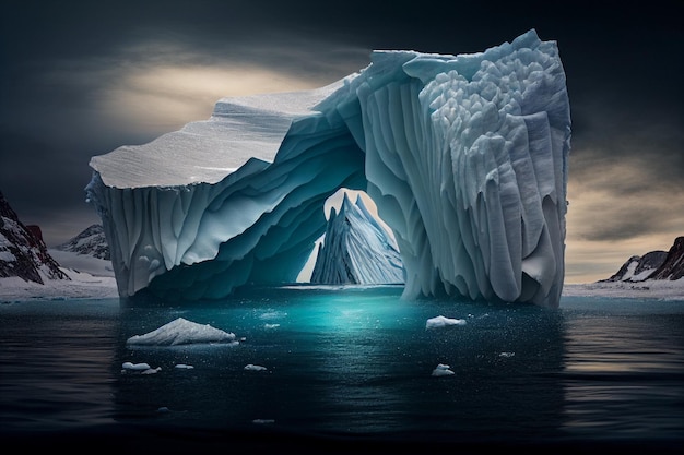 Iceberg flutua na água Paisagem com um iceberg gerado por IA