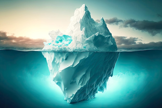 Foto iceberg flutuante encalhado no mar em clima calmo