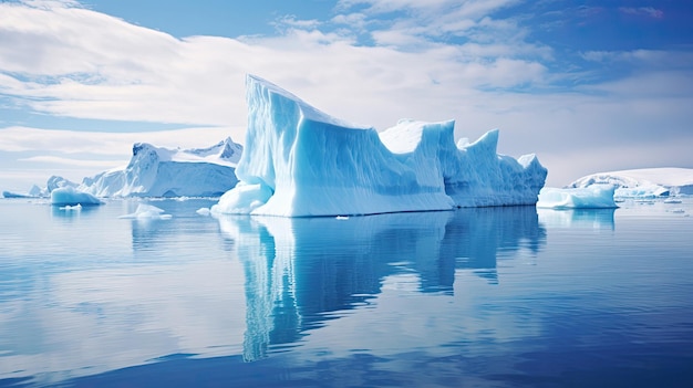 Iceberg frente a un cielo azul con nubes