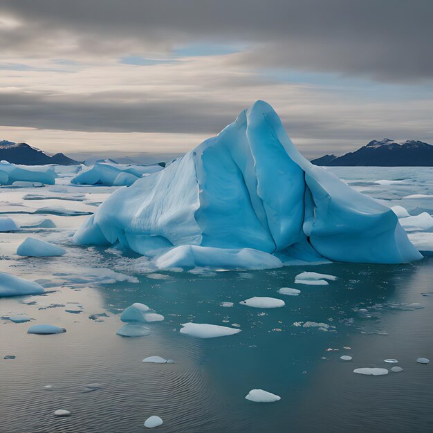 Un iceberg con un iceberg azul en el agua