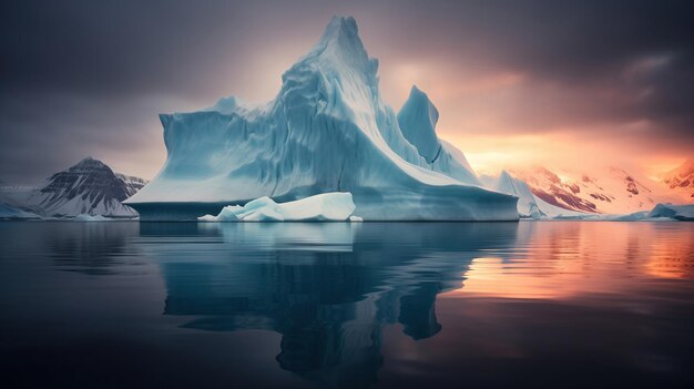 Un iceberg en el mar Un paisaje marino increíble al atardecer