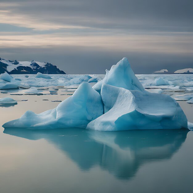 un iceberg con una montaña al fondo y una montaña en el fondo