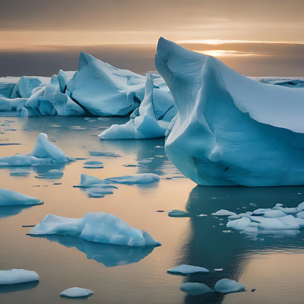 un iceberg con una puesta de sol en el fondo