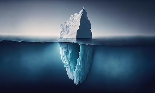 Iceberg submerso em um oceano Imagem de Splitwater de gelo branco Paisagem antártica IA generativa