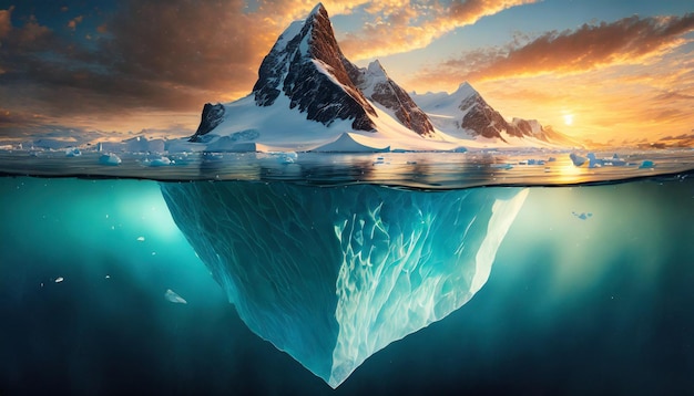 Foto un iceberg sumergido en el agua que simboliza los riesgos ocultos de los problemas globales