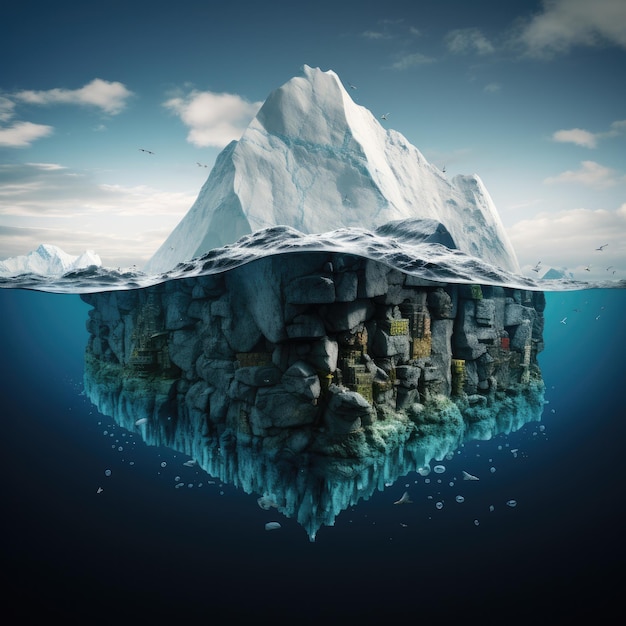 Iceberg versteckte Gefahr und globale Erwärmung Konzept Generative ai