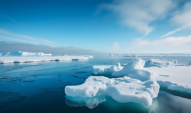 icebergs en el agua con iceberges en el fondo