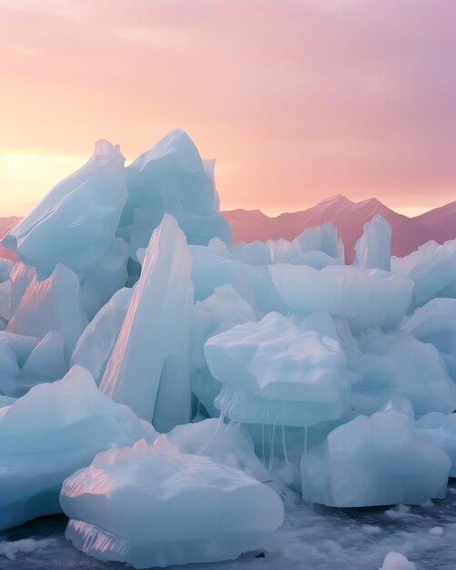 Icebergs flotantes en agua azul clara