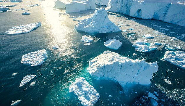 Icebergs en Groenlandia en la suave vista superior de la luz del día