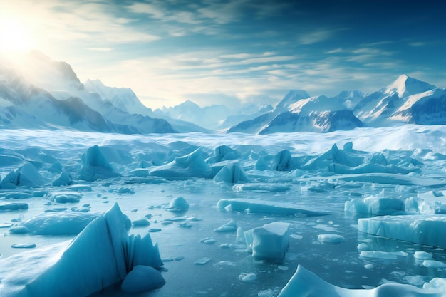 Icebergs no lago glacial da geleira
