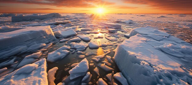 Icebergs en el océano al atardecer con IA generada