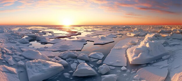 Icebergs en el océano al atardecer con IA generada