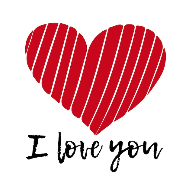 Ich liebe dich, Vektordruck, Schriftzitat mit rotem Herz, Slogan für T-Shirt-Grafikdesign