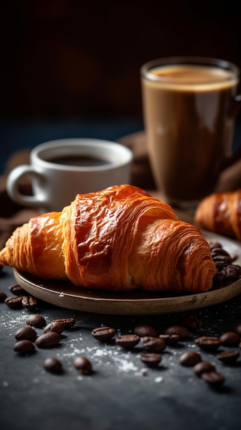 Ich liebe frisch gebrühten Kaffee auf einem Tisch-Croissant mit Kochen 2