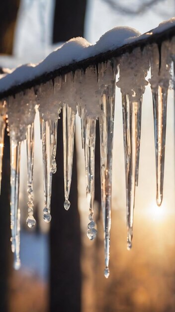 Icicles auf einer hellen Frühlingssonne nahe verschwommenen abstrakten Hintergrund