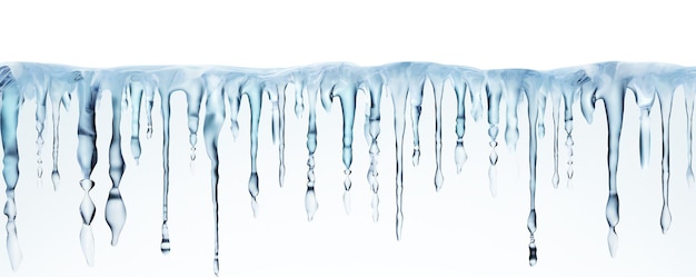 Foto icicles-rand auf weißem hintergrund mit leerem kopienraum