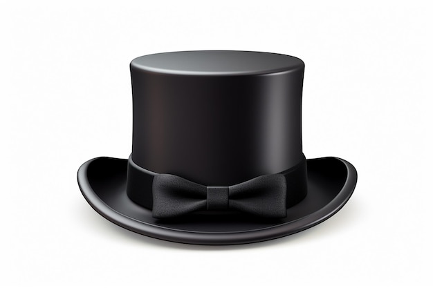 Foto icon 3d de un clásico sombrero de tapa negro con una cinta de satén aiquot