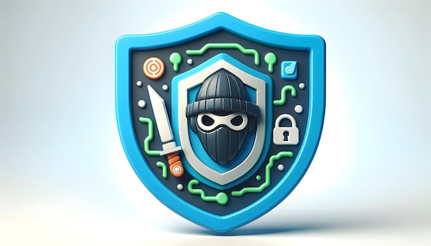 Icon 3D Cyber Bandit Badge Emblem para defesa digital contra cyber bandidos em tema de segurança cibernética