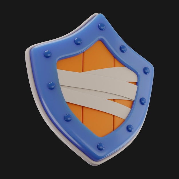 Icon 3D de escudo de madeira de guerreiro Premium Asset em fundo isolado