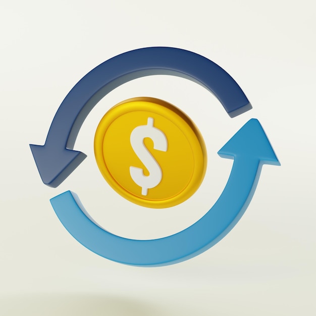 Icon 3D de Troca de Moedas Visão de Inovação Financeira e Comercial Global 3D render