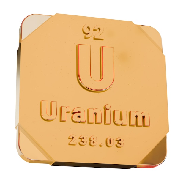Icon 3D dorado Elemento Uranio U de la tabla periódica