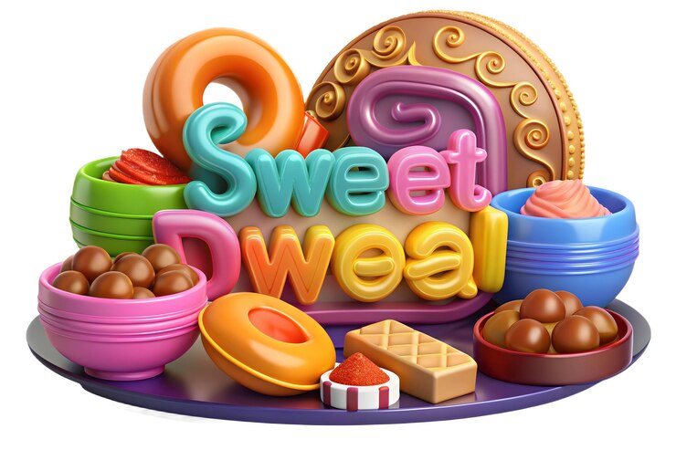 Foto icon 3d dulces de diwali y texto de diwali dulce aislado en el concepto de fondo blanco como movimiento de la cámara
