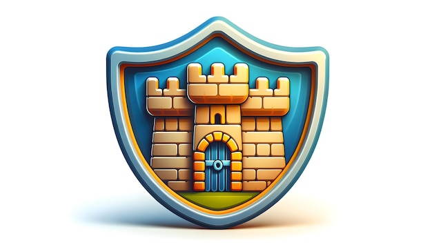 Icon 3D Insignia de seguridad cibernética impenetrable con protección de cortafuegos en fondo blanco