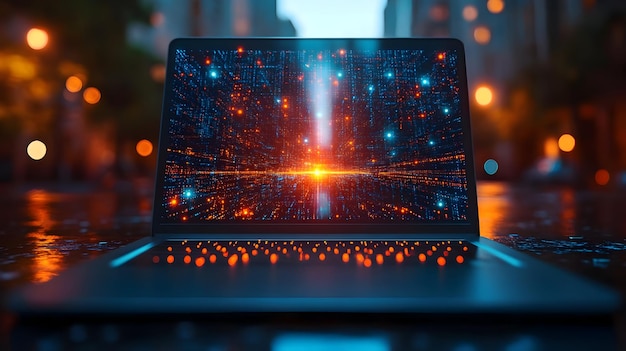 Icon 3D Reunión virtual en portátil con concepto de pantalla brillante como una computadora portátil que muestra una reunión virtual w